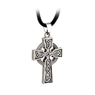 Stainless Steel with Pewter Finish Celtic Cross on 20" Cord Necklace Pendant Necklaces Jewelry