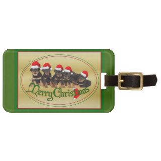 Merry Christmas Rottweiler Puppies Travel Bag Tags