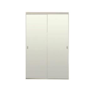 60 in. x 80 in. White Mirror with Back Painted Brittany Anodized Steel Glass Bypass Door BRT MCL5980WH2R