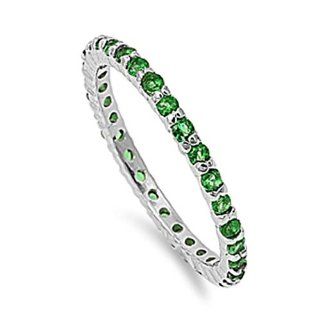 Sterling Silver Emerald Green CZ Stackable Eternity Band Ring (Size 9) Jewelry