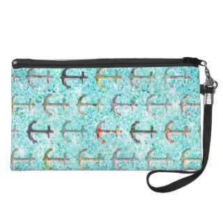 Teal Glitter sailor girly floral nautical anchors Wristlets