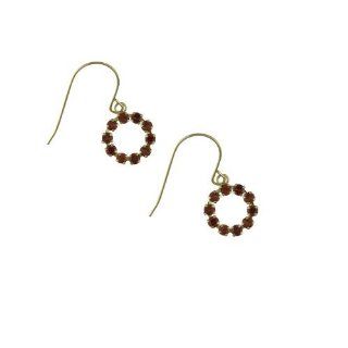 10Kt Gold Garnet Circle Drop Earrings Dangle Earrings Jewelry