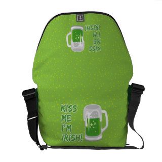 Kiss Me I'm Irish Green Beer Mug Clovers Courier Bag