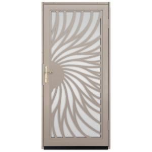 Unique Home Designs Solstice 36 in. x 80 in. Tan Outswing Security Door with Shatter Resistant Glass Inserts and Polished Brass Hardware IDR31000362144