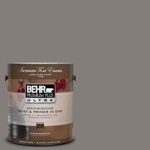 BEHR Premium Plus Ultra 1 Gal. #UL260 3 Suede Gray Interior Flat Enamel Paint 175301