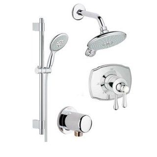 Grohe GR PNS 07 Starlight Chrome Power & Soul Power & Soul Pressure Balance Shower System with Multi Function Shower Head and Hand Shower, Slide Bar and Valve Trim   Less Valve GR PNS 07   Bathtub And Showerhead Faucet Systems  