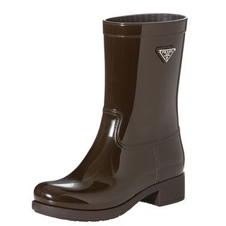 Prada Women's Brown Logo emblem Short Rain Boots Prada Designer Women's Shoes