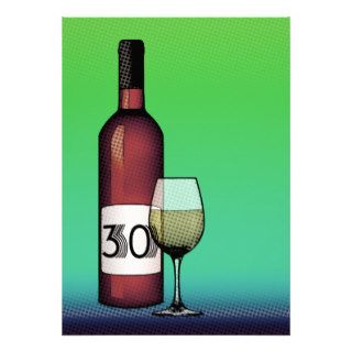 30th birthday  wine bottle & glass custom invitation