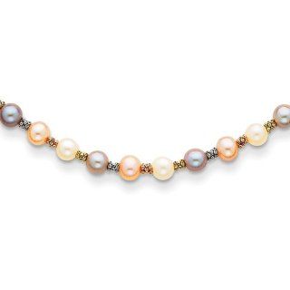 14k Tri Color Cultured Pearl Necklace Jewelry