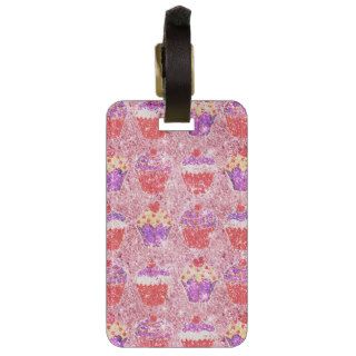 Girly vintage sweet pink glitter cute cupcakes tag for luggage