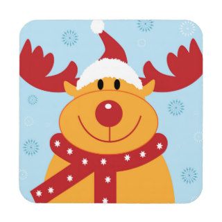Cute Silly Christmas Reindeer (Customize It) Drink Coasters
