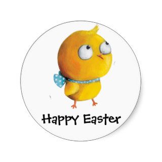 Yellow Easter Chicken with ribbon Round Stickers