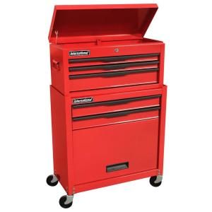 International 24 in. 5 Drawer Ball Bearing Slides and Large Storage Compartment Roller Combo Set in Red C 105BB