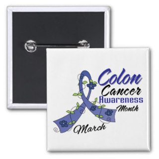 Flower Ribbon Colon Cancer Awareness Month Pinback Button