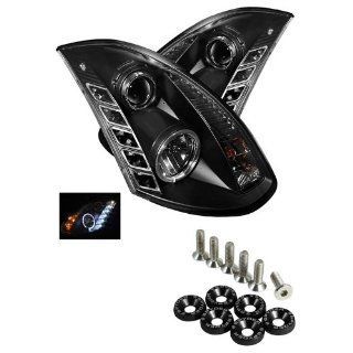 Infiniti G35 2Dr DRL LED Projector Headlights   Black & Spyder Washer 6pcs   Black Automotive