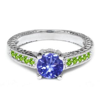 1.10 Ct Round Blue Tanzanite Green Peridot 925 Sterling Silver Engagement Ring Jewelry