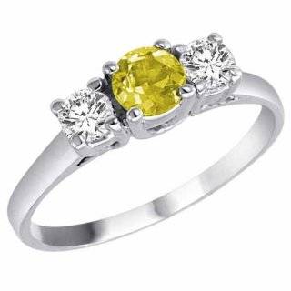  DivaDiamonds 3DLQD100W710K White Gold Round 3 Stone Lemon Quartz and Diamond Ring, 0.95 ctw   Size 7 Diva Diamonds 