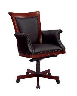 Rue De Lyon Executive High Back Chair with Upholstered Arms in Black Leather   Desk Chairs