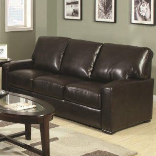 Coaster Kelsey Bonded Leather Stationary Sofa in Rich Brown  