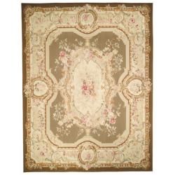 Hand knotted French Aubusson Taupe/ Ivory Wool Rug (8' x 10') Safavieh 7x9   10x14 Rugs
