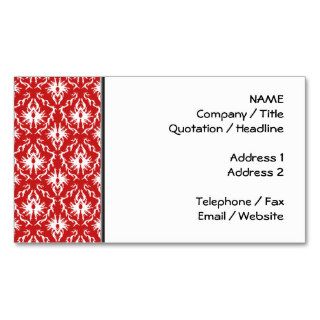 Bright Red and White Damask Pattern. Business Cards
