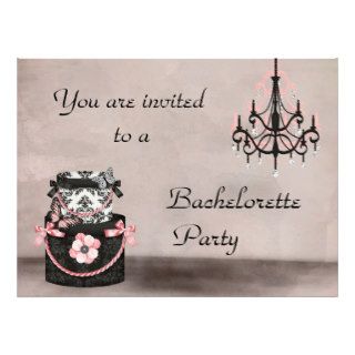 Bachelorette Party, chandelier damask & ribbon box Custom Announcement
