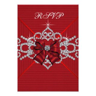 White Diamonds Red Sweet 16 Birthday Party RSVP Personalized Invite