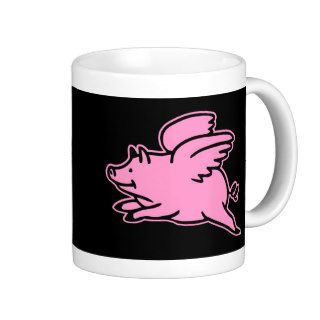 Black Pink Flying Pig Coffee Mugs