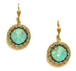 Catherine Popesco 14k Gold Plated Pacific Opal and Turquoise Swarovski Crystals Drop Earrings Dangle Earrings Jewelry