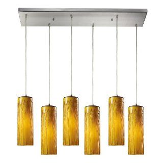 Elk 551 6RC MA Maple 6 Light Pendant with Maple Amber Glass Shade, 30 by 9 Inch, Satin Nickel Finish   Ceiling Pendant Fixtures  