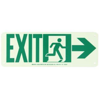 Brady 81808 14" Width x 5" Height B 552 High Intensity Aluminum, Glow In The Dark Safety Guidance Sign, Legend "Exit" with Running Man and Right Arrow Industrial Warning Signs