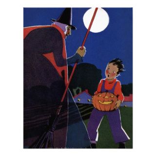 Vintage Scary Witch Child Pumpkin Halloween Party Invitations