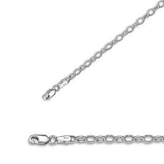 18" 14K White Gold 3.2mm (1/8") Polished Diamond Cut Oval Rolo Chain w/ Lobster Clasp Chain Necklaces Jewelry