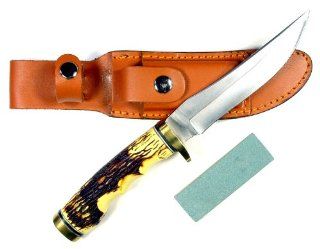 RUKO 5 Inch Blade Hunting Knife with Delrin Deer Horn Handle and Leather Sheath  Knives With Sheaths  Sports & Outdoors