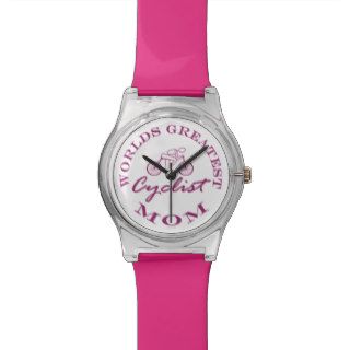 Pink Cycling Cyclist Worlds Greatest Mom Round Watches
