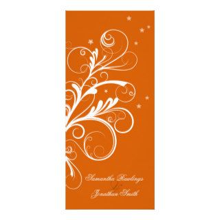Wedding Program Orange White Floral Elegant Swirl Full Color Rack Card
