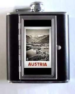 Austria Retro Travel Poster Whiskey and Beverage Flask, ID Holder, Cigarette Case Holds 5oz Great for the Sports Stadium Alcohol And Spirits Flasks Kitchen & Dining