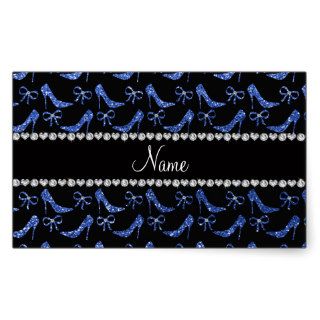 Custom name blue glitter high heels bow rectangular stickers