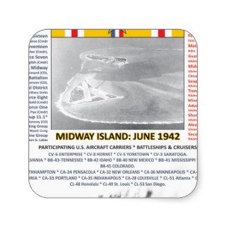 THE BATTLE OF MIDWAY & ALEUTIAN ISLAND WW II SQUARE STICKERS