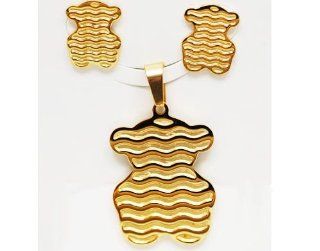 Pendant and Earrings Set in Gold Colored Stainless Steel Teddy Bear Jewelry Sets Jewelry