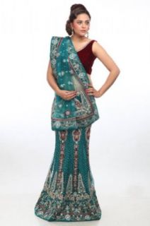 Chhabra 555 Womens Tropical Green Net Lehanga Unstitched One Size World Apparel Clothing