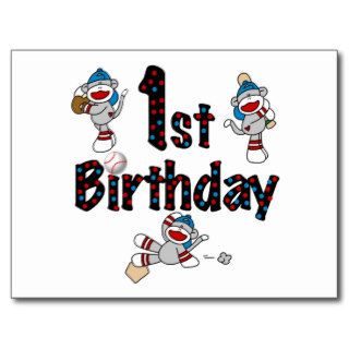 1st Sock Monkey Baseball Birthday Post Card