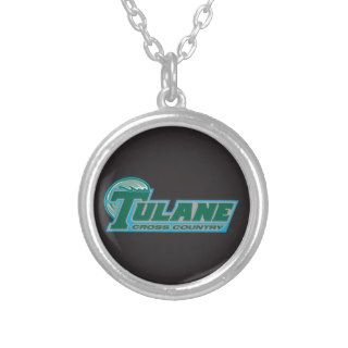 Tulane Cross Country Wave   Green Personalized Necklace