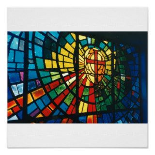 Stained Glass Window Ressurected Cross Art Poster