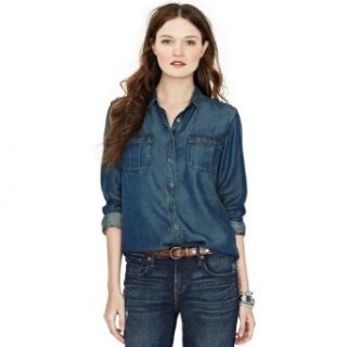 Fossil Annette Chambray Military Shirt Wc1483944l Color Dark Denim
