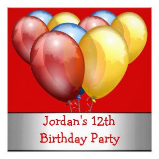 12th Birthday Party Balloons Red Blue Yellow 4 Announcement