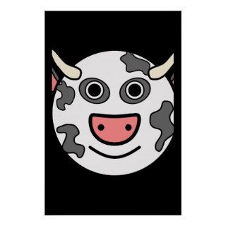 Cute Round Cartoon Cow Face Poster