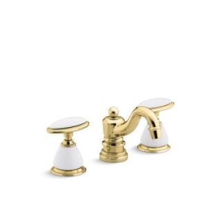 KOHLER Antique 8 in. 2 Handle Low Arc Bathroom Faucet in Vibrant Polished Brass K 280 9B PB