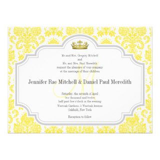 Yellow Damask Wedding Invitations Monogram M