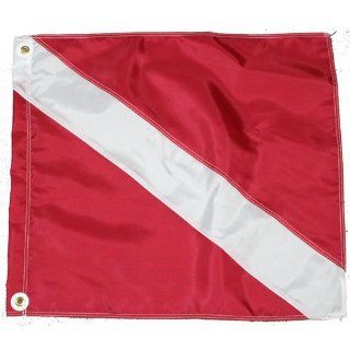Nylon Diver Down Flag with Brass Grommets & Steel Spring Wire Stiffener, Boat/Float Flag, (31" x 36", Red & White Dive Flag) Sports & Outdoors